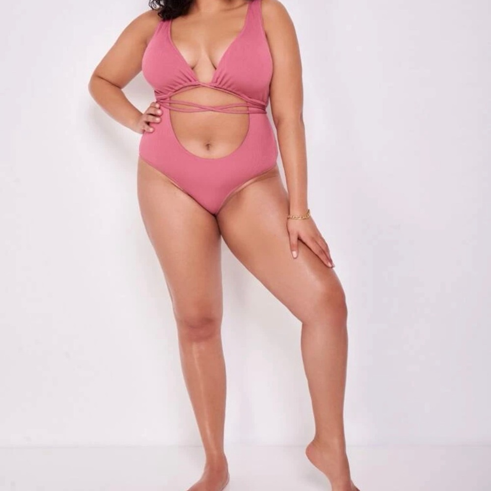 Shein ribbed pink cut out one piece